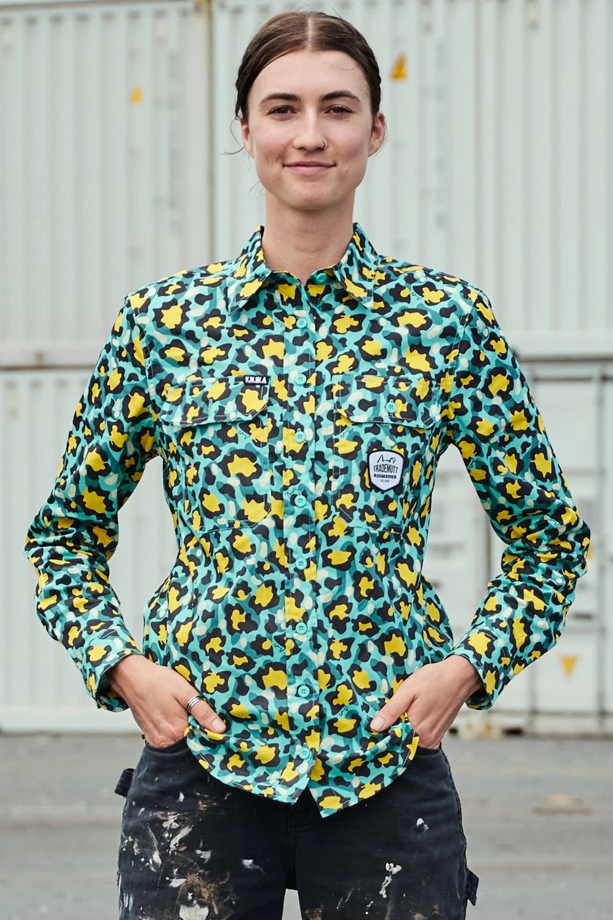 Trademutt Womens Adventure leopard Full Button Workshirt