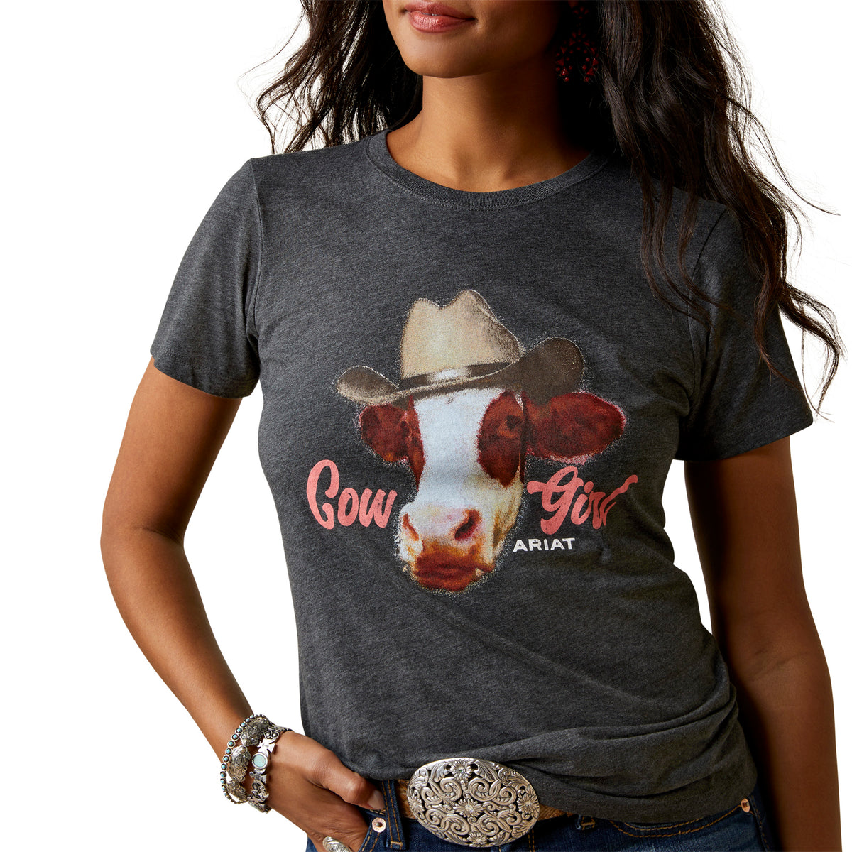 Ariat Womens Cow Girl Tee - Charcoal Heather