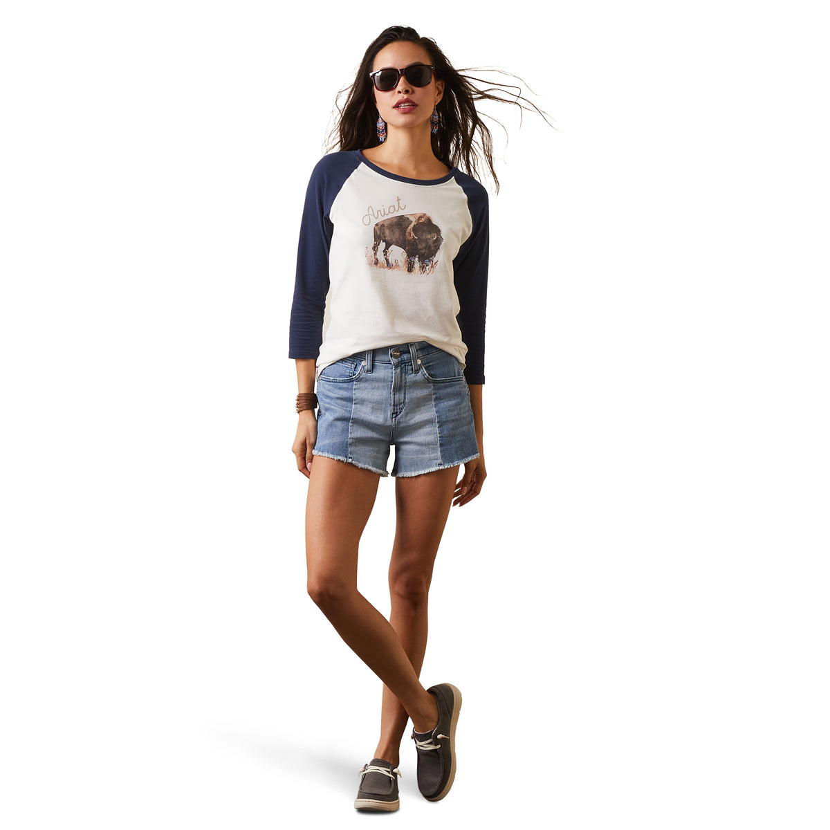 Ariat Womens Real Painted Dreams T Shirt - Coconut Milk/Navy