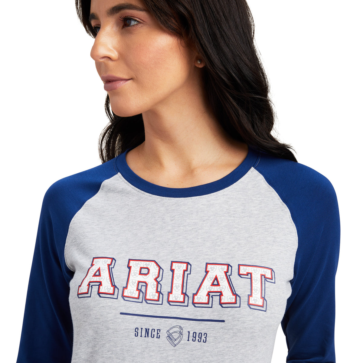 Ariat Womens Varsity Long Sleeve Tee - Estate Blue/Heather Grey