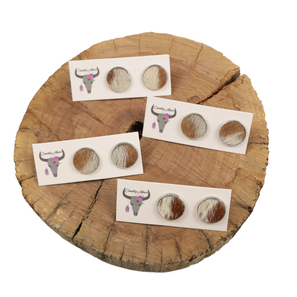 Cowhide 16mm Studs - Tan/White Patch
