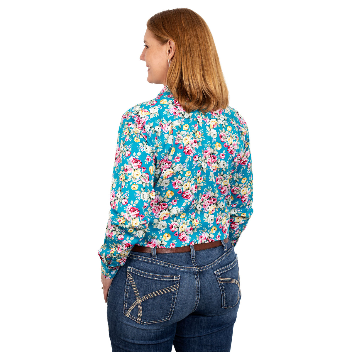 Just Country Womens Abbey Full Button Shirt - Teal Peonies