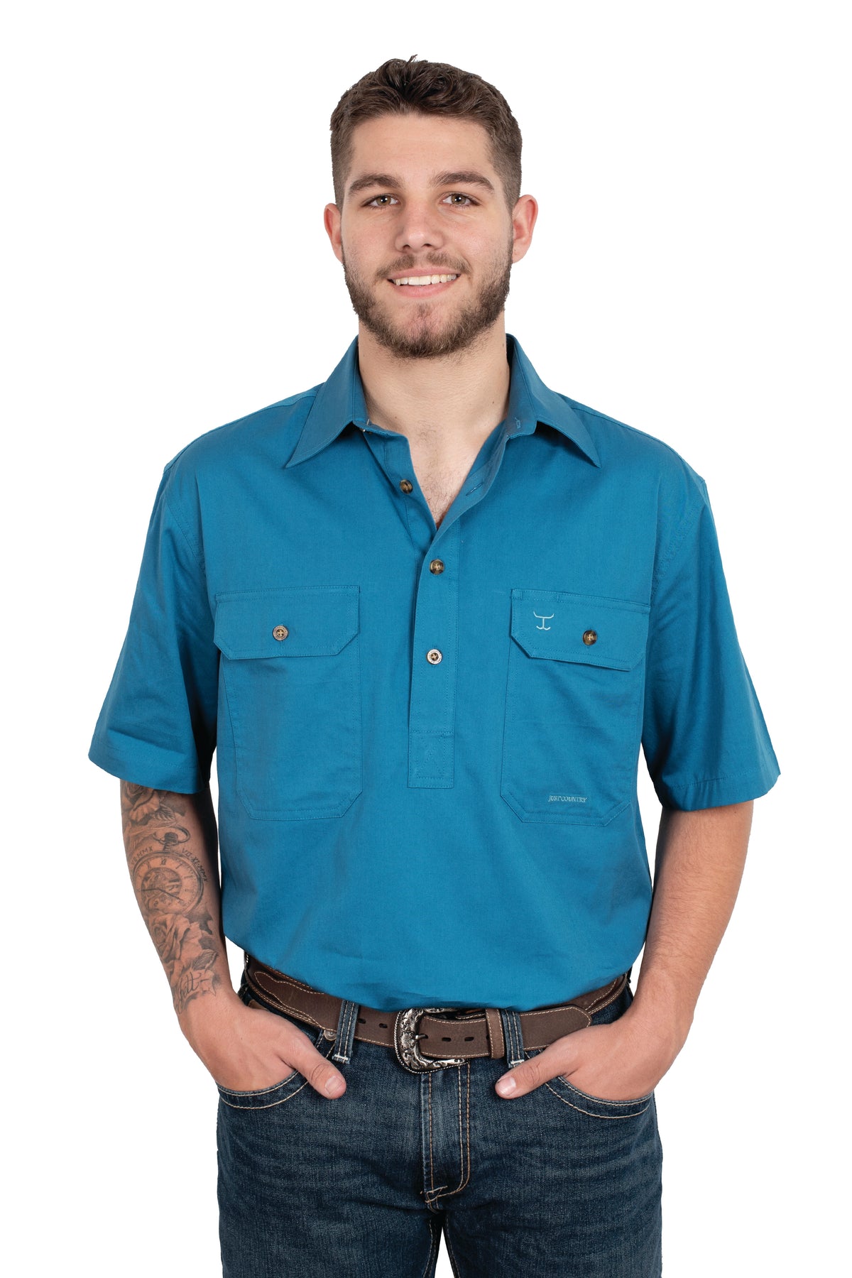 Just Country Mens Adam Short Sleeve Workshirt - Sapphire