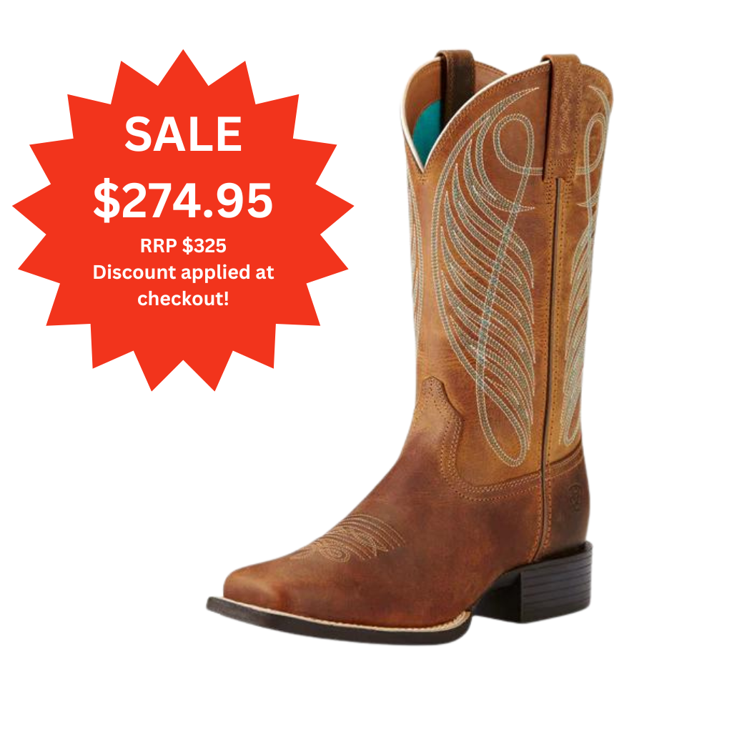Ariat Womens Round Up Wide Square Toe - Powder Brown