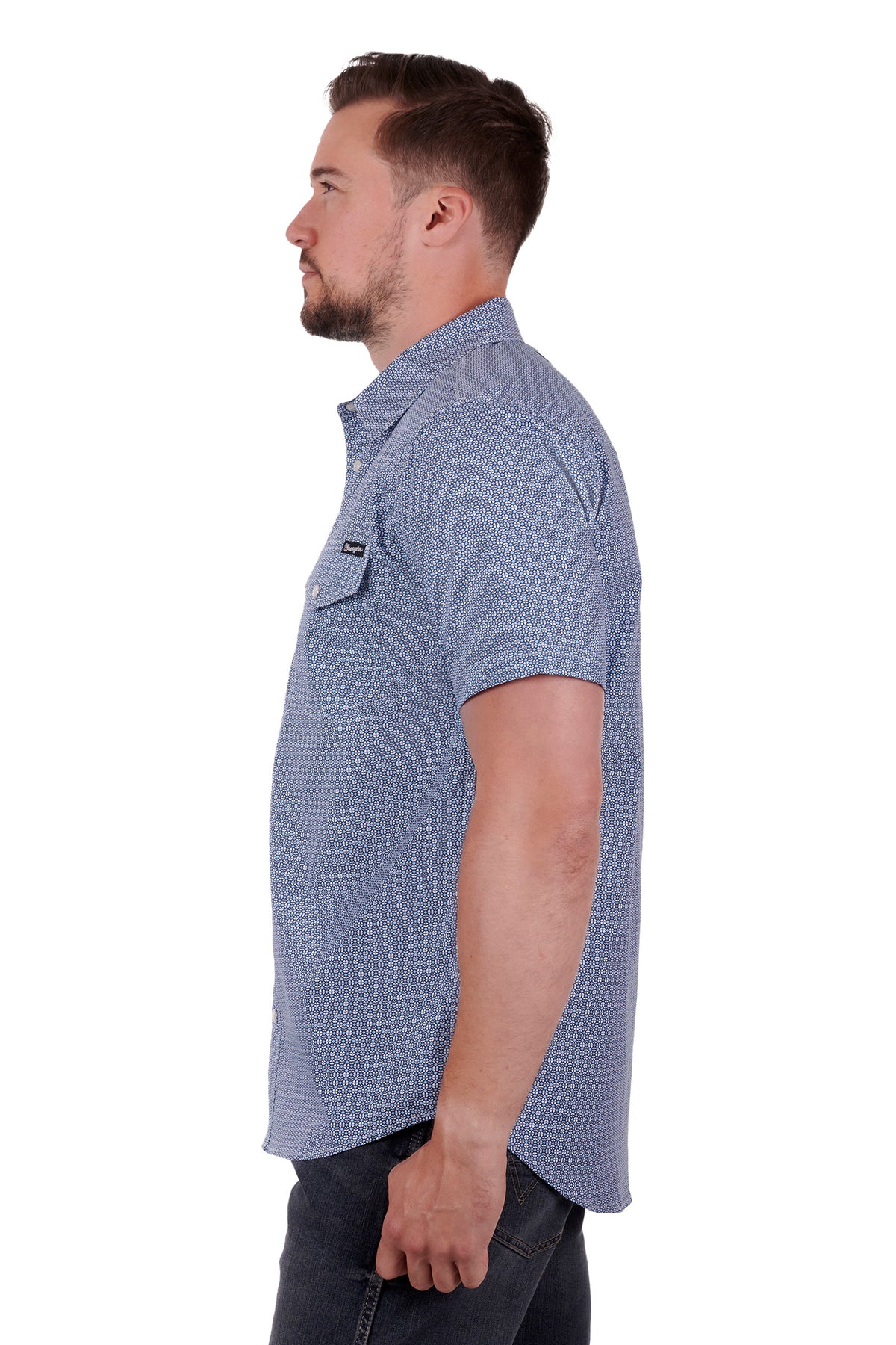 Wrangler Mens Graham Short Sleeve Shirt - Blue/White