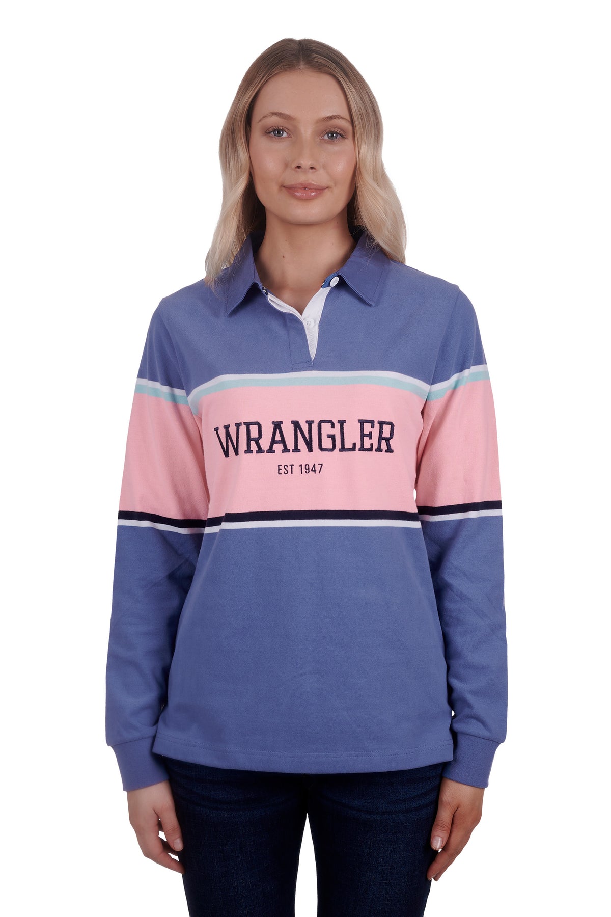Wrangler Womens Nicki Rugby - Blue/Pink