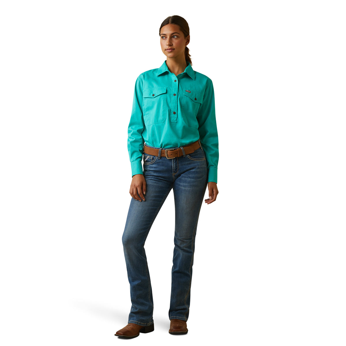 Ariat Womens Rebar Half Button Workshirt - Turquoise