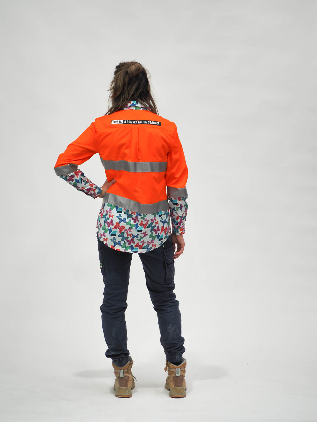 TradeMutt Womens Hi Vis Kaleidoscope Work Shirt - Orange