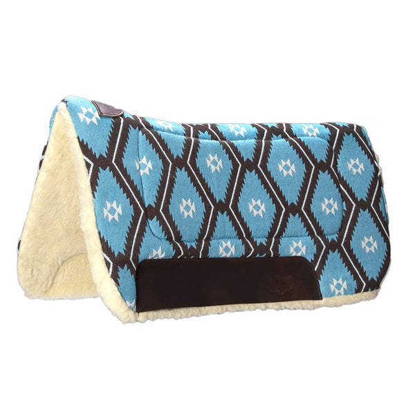 CHALLENGER Western Quilted Saddle Pad - 28" X 30", Cotton, Turquoise/Black, Padded For Horse Riding