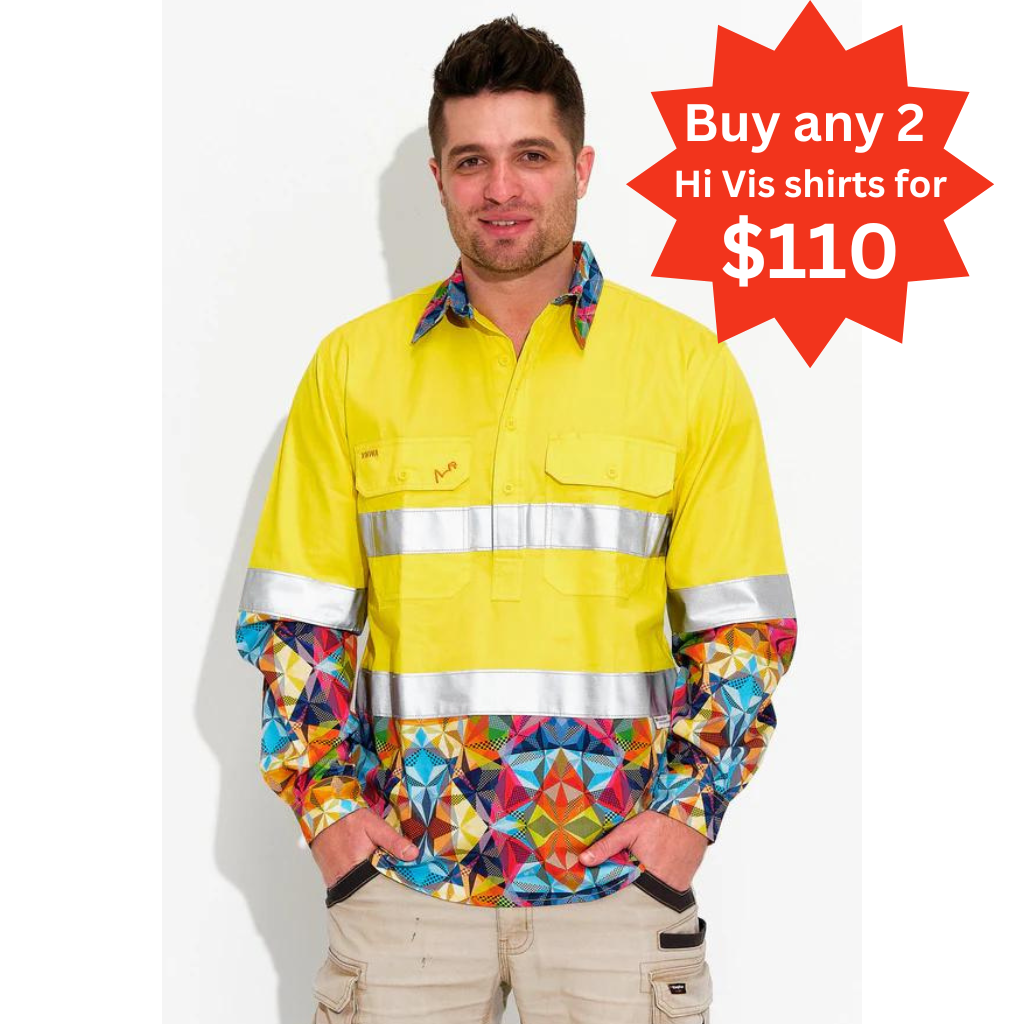 TradeMutt Mens Fractal Hi Vis Day/Night Workshirt - Yellow