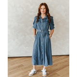 Lucky and Blessed Womens Mid Wash Concho Button Down Dress