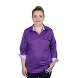 Just Country Womens Jahna Half Button Shirt- Purple/Lavendar Posey