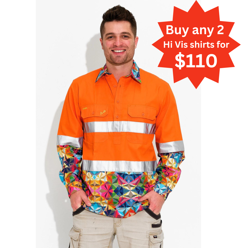 TradeMutt Mens Fractal Hi Vis Day/Night Workshirt - Orange