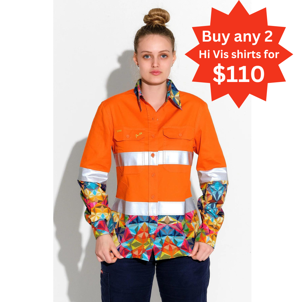 TradeMutt Womens Fractal Hi Vis Day/Night Workshirt - Orange