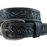 Roper Womens Belt Floral Embossed Distressed Leather - Black
