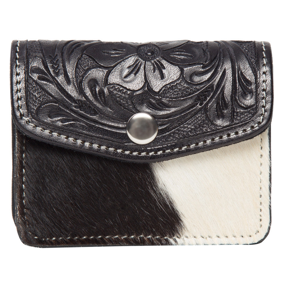 Tooling Leather Cowhide Purse - Black