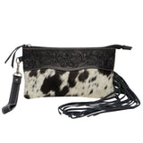 Cowhide Tooled Clutch w/tassels - Black