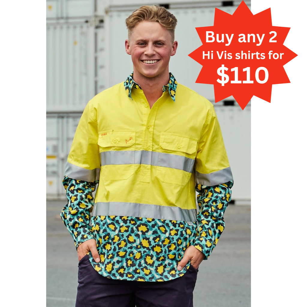 Trademutt Mens Adventure Leopard Day/Night Hi Vis Workshirt - Yellow