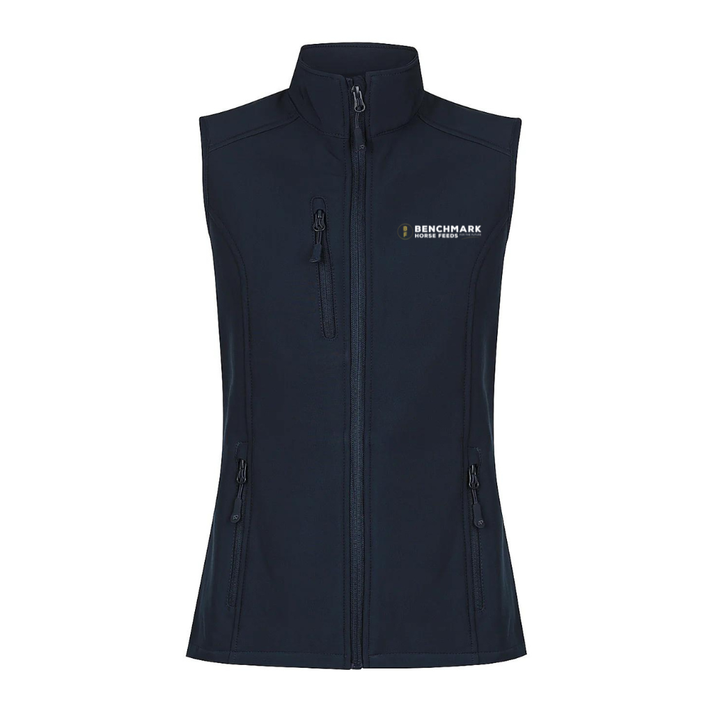 Benchmark Horse Feeds Womens Softshell Vest - Navy