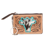 Cowhide Tooled Leather Key Card Case