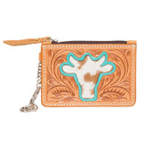Cowhide Tooled Leather Key Card Case