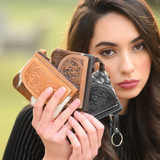 Cowhide Leather Tooling Zip Purse - Black