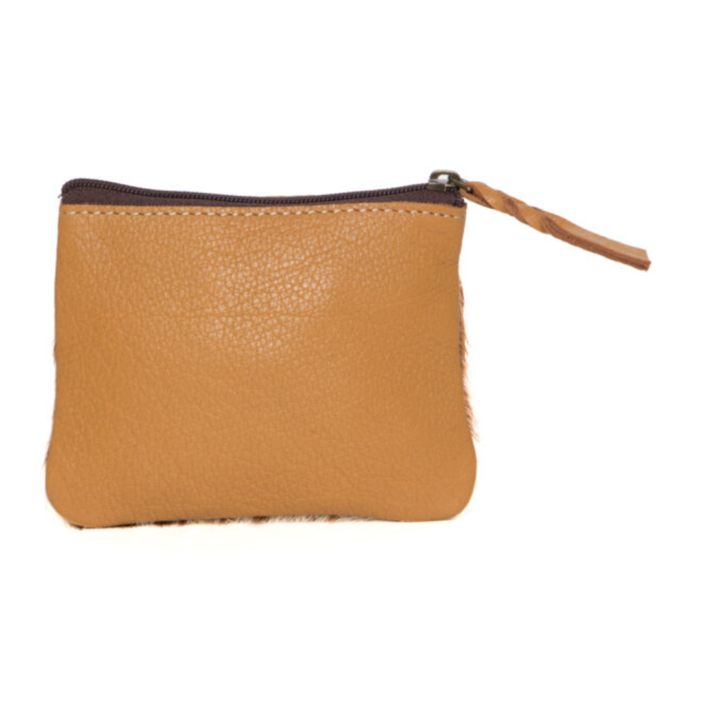 Cowhide Leather Tooling Zip Purse - Tan