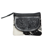Cowhide Leather Tooling Zip Purse - Black