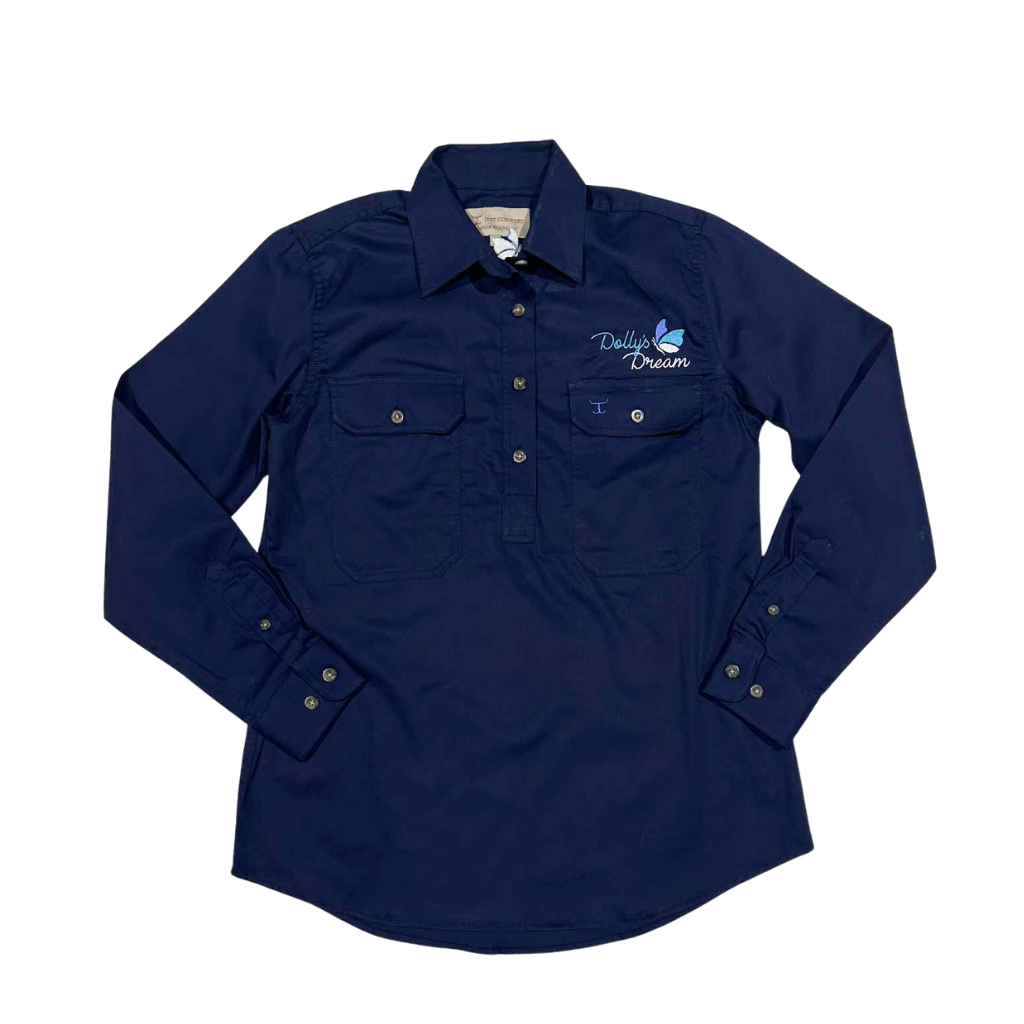 Dolly's Dream Womens Half Button Shirt - Navy