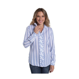 Just Country Womens Abbey Frills Shirt - White/Denim Stripe Lace