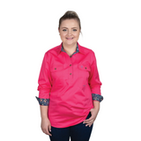 Just Country Womens Abbey Full Button Shirt - Hot Pink/Navy Meadow Flowers