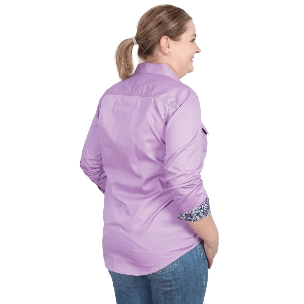 Just Country Womens Jahna Trim Half Button Shirt - Orchid/Navy Babies Breath