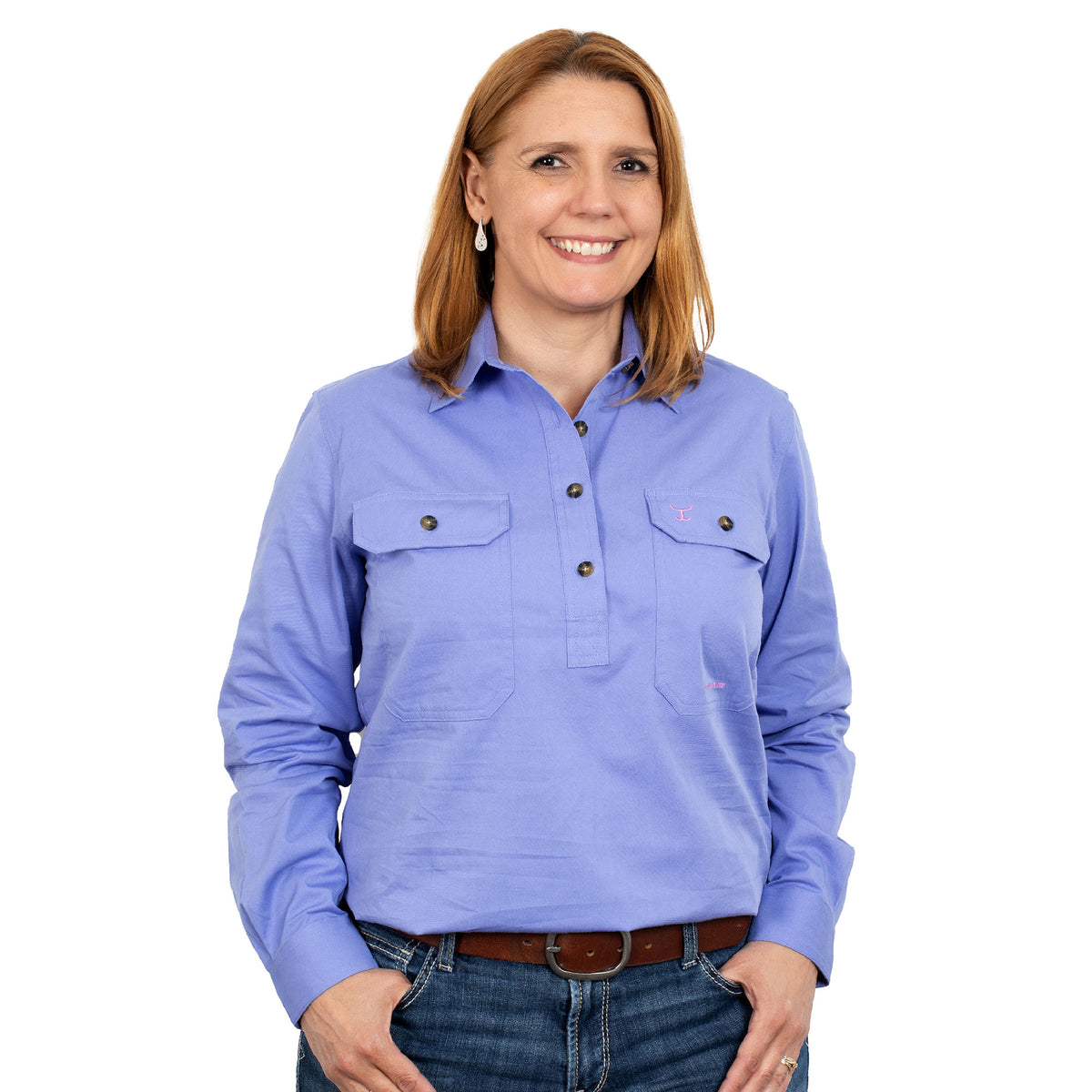 Just Country Womens Jahna Half Button Workshirt - Periwinkle