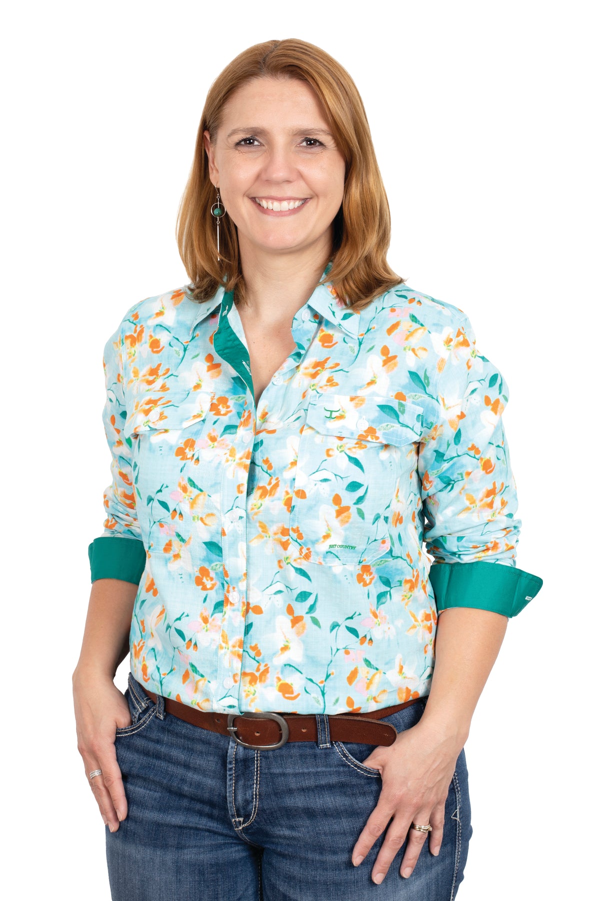 Just Country Womens Abbey Full Button Shirt - Sky Citrus Flower