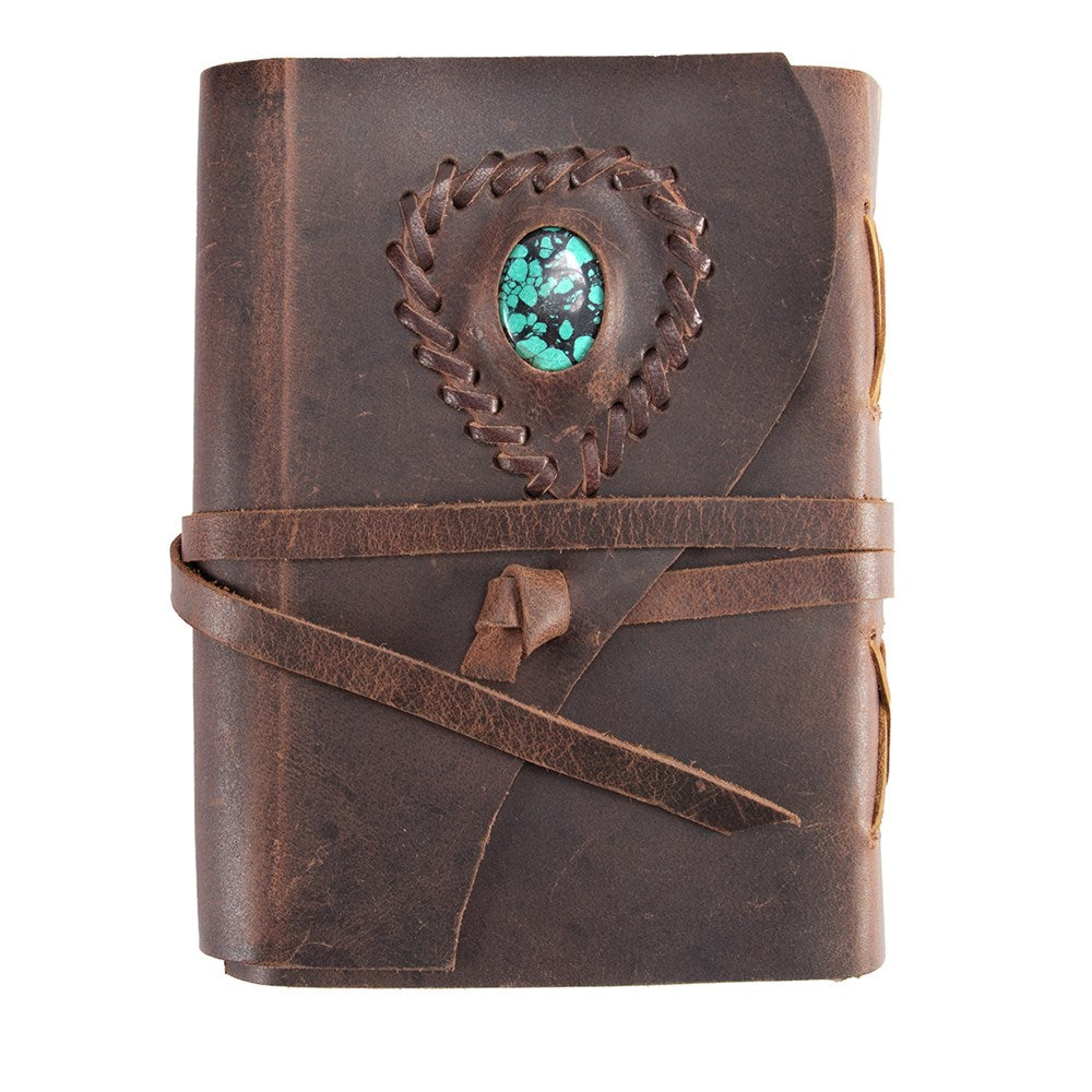 Leather Bound Journal - Distressed Brown/Turquoise