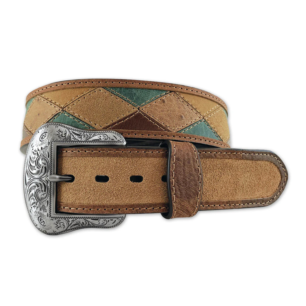 Roper Mens Belt Crazy Horse Leather - Patchwork Tan