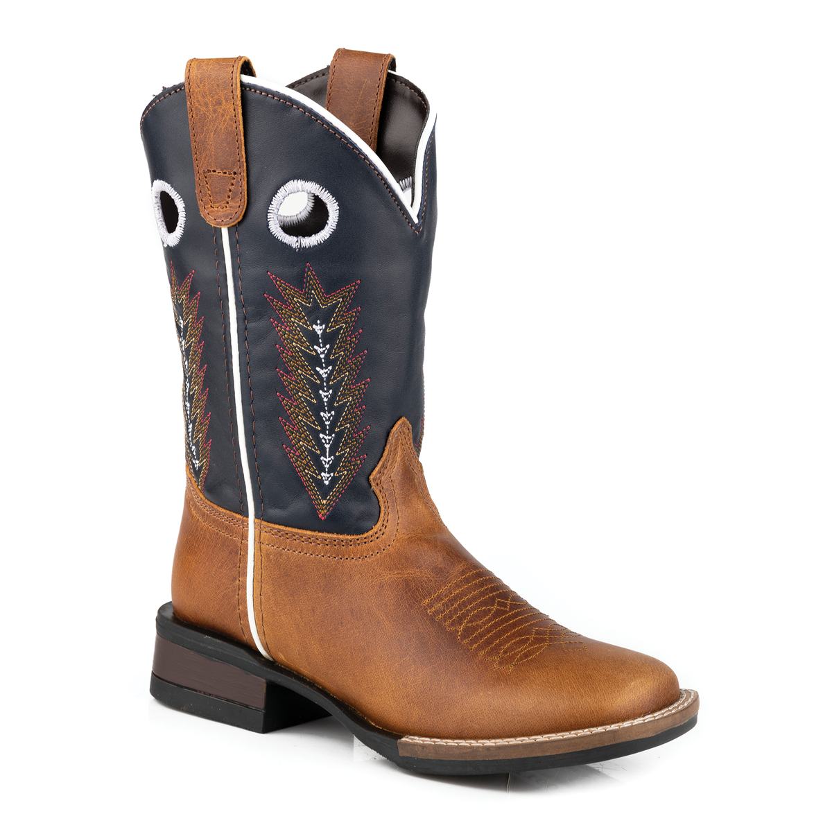 Roper Big Kids James - Tan Burnished/Navy Leather