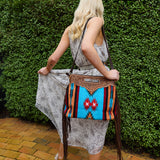 Teal Saddle Blanket Bag - Tan Tooled Leather