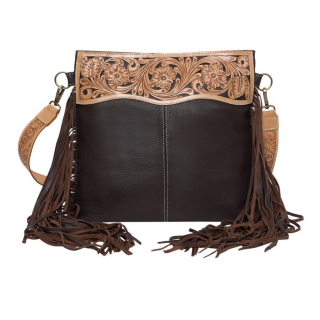 Tooling Hand Carved Leather Medium Sling Bag - Brown