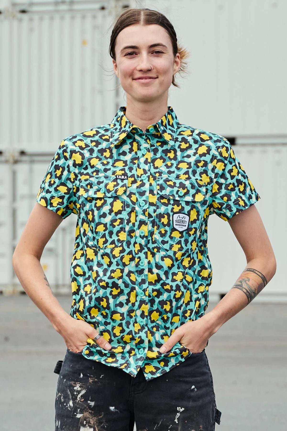Trademutt Womens Adventure Leopard Short Sleeve Shirt
