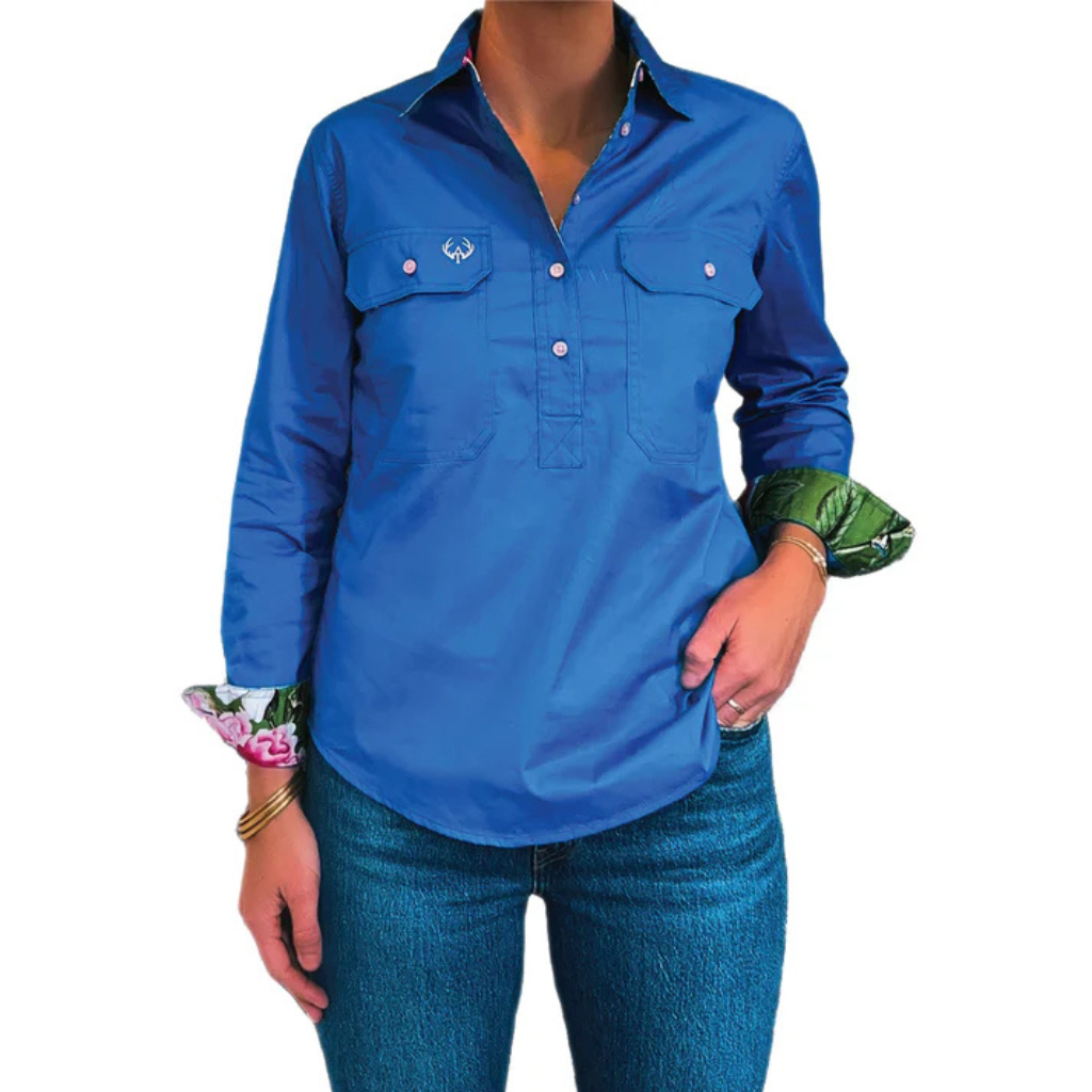 Antola Trading Womens Alice Half Button Shirt - Blue