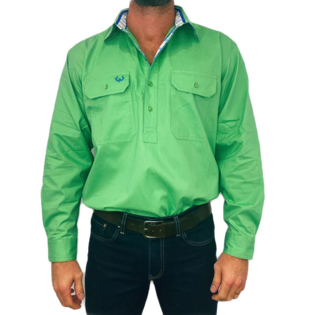 Antola Trading Mens Bryce Half Button Shirt - Green