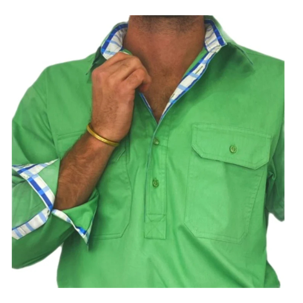 Antola Trading Mens Bryce Half Button Shirt - Green