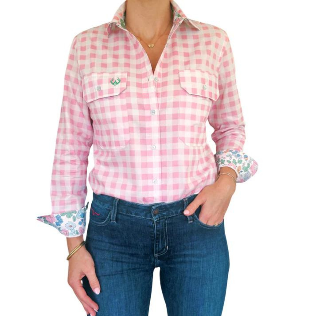 Antola Trading Womens Charlotte Shirt - Pastel Pink/Liberty Print