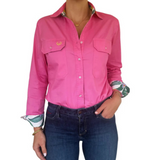 Antola Trading Womens Holly Full Button Shirt - Pink/Lemon