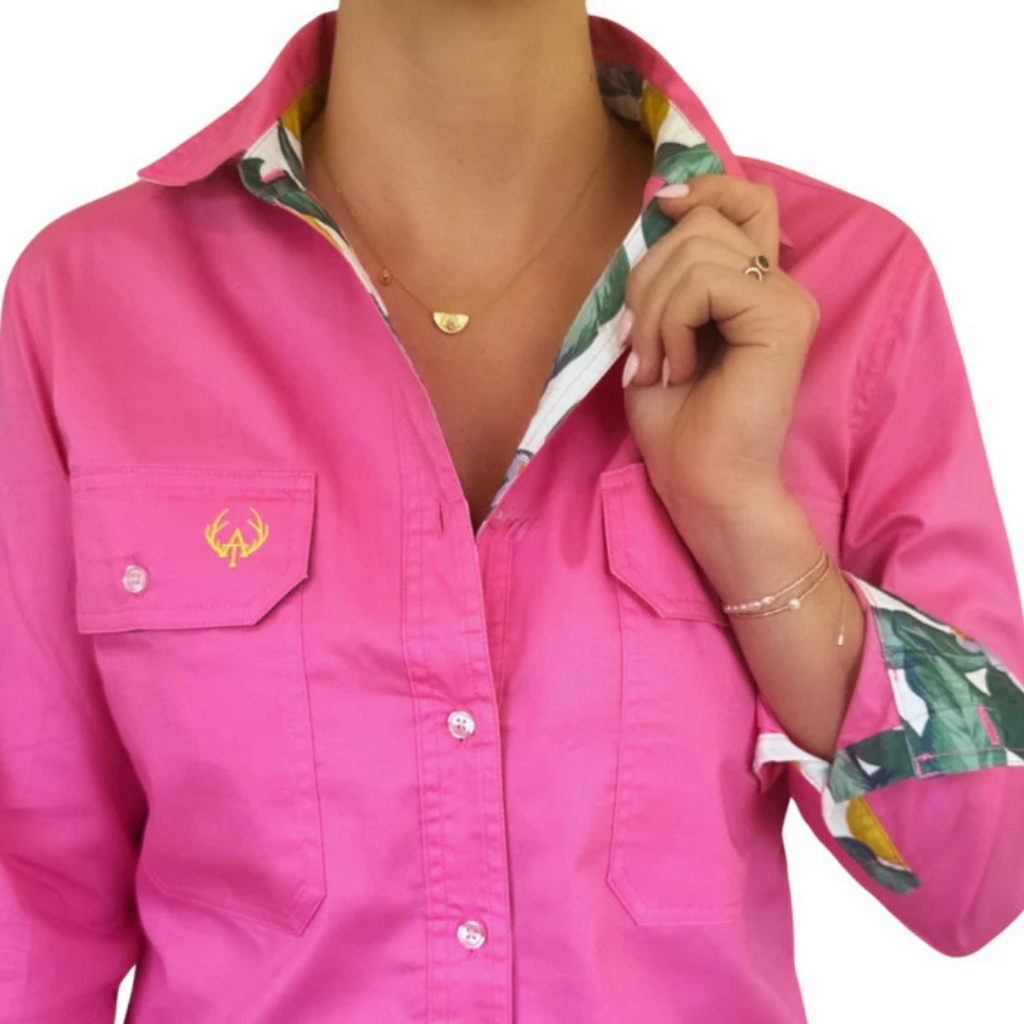 Antola Trading Womens Holly Full Button Shirt - Pink/Lemon