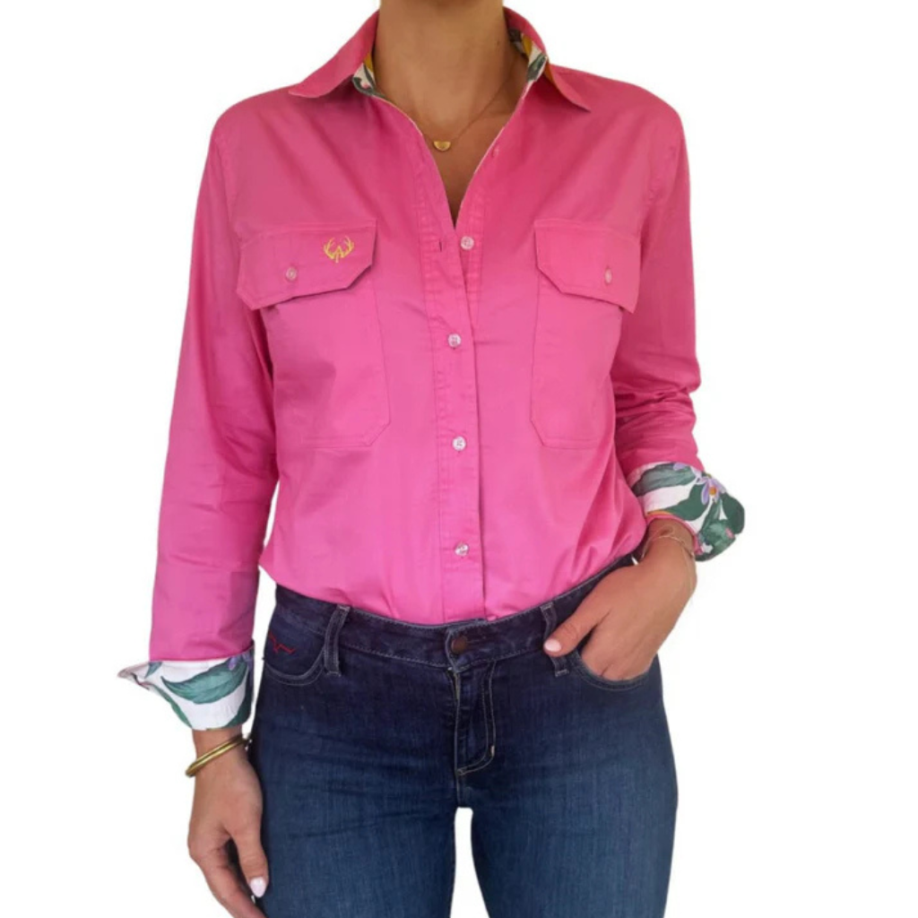 Antola Trading Womens Holly Full Button Shirt - Pink/Lemon