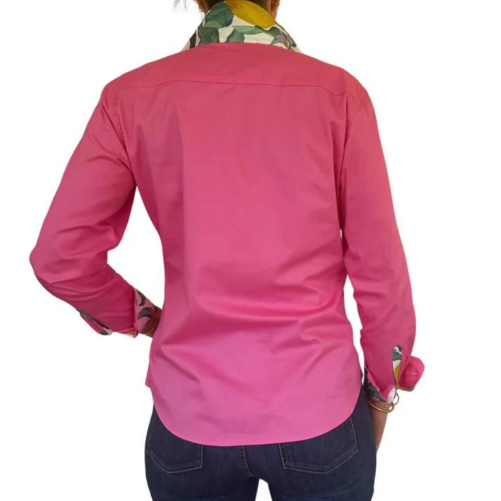 Antola Trading Womens Holly Half Button Shirt - Pink/Lemon Trim