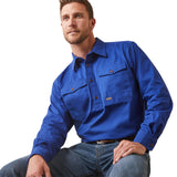 Ariat Mens Rebar Half Button Workshirt - Cobalt
