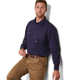 Ariat Mens Rebar Half Button Workshirt - Navy